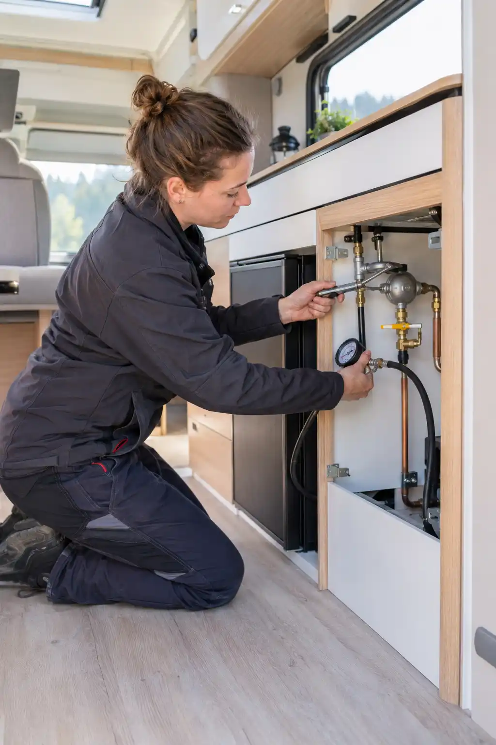 Technische controle en herstelling van een gasinstallatie in een camper